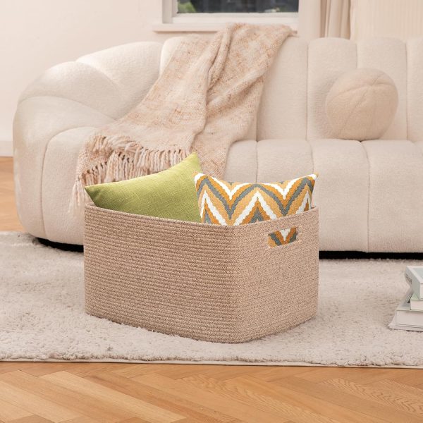 OIAHOMY 75L Large Blanket Basket, Woven Blanket Storage Basket with Handle, Cotton Rope Basket for Organizing 22”x17”x12”, Blanket Basket living Room, Toy Basket for Nursery, Brown variegated - Image 2