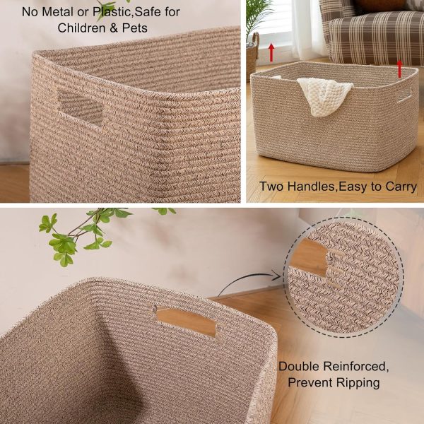 OIAHOMY 75L Large Blanket Basket, Woven Blanket Storage Basket with Handle, Cotton Rope Basket for Organizing 22”x17”x12”, Blanket Basket living Room, Toy Basket for Nursery, Brown variegated - Image 4